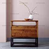 北欧创意卧室宜家松木柜实木柜客厅休闲茶桌做旧简约柜床头柜原木