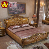 翡皇卧室家具欧式真皮床1.8米法式美式实木雕刻双人软床odx7717