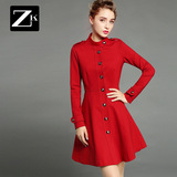 ZK纯色英伦风立领风衣女中长款修身显瘦大衣外套女装2016春装新款