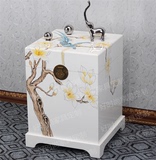 现货漆器衣箱方型木箱杂物小箱子边柜贡箱床头柜中式手绘兰花喜鹊