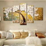 手绘油画客厅背景墙装饰画纯手工抽象油画欧式壁画挂画 发财树