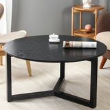 现代简约黑色创意小圆桌客厅圆形实木茶几小户型咖啡桌组装小桌子