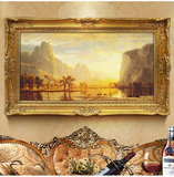 欧式古典风景油画小鹿国王河手绘油画横幅客厅风景山水画聚宝盆