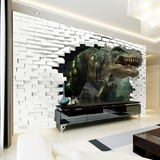 大型壁画3d恐龙破墙而入立体背景墙纸沙发客厅走廊玄关动物壁纸贴