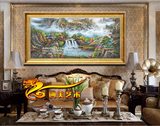 手绘油画聚宝盆客厅山水风景画有框画沙发背景挂画酒店壁画