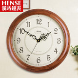 汉时钟表欧式实木挂钟客厅现代静音大挂表圆形创意石英钟时钟HW18
