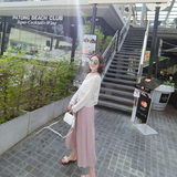 2016夏季新款韩版宽松长袖镂空蕾丝打底衫甜美V领罩衫上衣小衫女