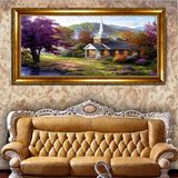 绘手绘欧式别墅客厅装饰有框装饰画 世界名画托马斯花园风景油画