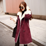 2015冬季女韩版中长款羊羔毛外套时尚皮毛一体长袖鹿皮绒加厚棉衣