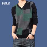 PNAN春装新款毛衣 男士韩版修身针织衫 男装大码线衣 毛衣潮薄款