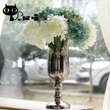 美式高脚花瓶玻璃透明银色欧式创意艺术高档餐桌插花瓶水培长摆件