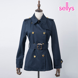 S家韩国2015秋冬季新品修身显瘦短款纯色女式风衣外套
