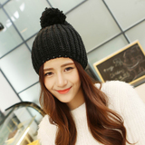 加绒女冬季毛线帽韩国版潮女针织帽新款纯色黑加厚防寒保暖护耳帽