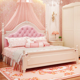 粉色真皮欧式床韩式公主床田园成套家具卧室双人1.8米实木高箱床