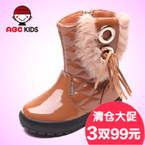 【3双99元】abc儿童雪地靴童鞋冬季女童皮鞋大童保暖中筒靴子女童