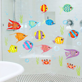 卡通可爱小鱼浴室玻璃墙贴纸卫生间防水瓷砖贴画儿童房间卧室海洋