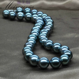 天然海水黑珍珠项链 9-10-11-12mm 孔雀蓝 正圆无瑕 媲美大溪地