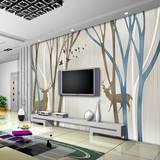 现代无缝大型壁画北欧风格壁纸卧室客厅电视背景墙纸墙布麋鹿树林