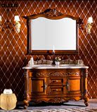 仿古欧式浴室柜实木橡木卫浴柜落地台盆柜美式双盆洗手柜整体组合