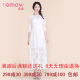 Nemow/拿美南梦 2016春装新款中袖蕾丝网纱长款连衣裙 A6K068
