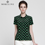MORELINE沐兰2016夏季新品气质修身绿色波点百搭针织短袖衬衫女