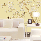3d立体中式客厅沙发背景壁纸卧室玄关墙纸无缝壁画 玉兰花鸟墙布