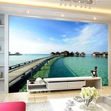 3d立体欧式壁画地中海马尔代夫风景客厅沙发卧室壁纸电视背景墙纸