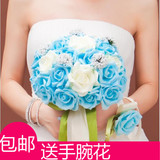 新娘韩式仿真手捧花 伴娘团 婚庆结婚 影楼摄影捧花30朵 蓝色花球
