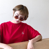 2016夏装大红字母短袖T恤女 韩版宽松显瘦百搭套头上衣打底衫女潮