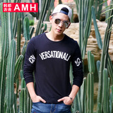 AMH男装韩版2016秋季新款青年潮流修身圆领字母印花男士长袖T恤輣