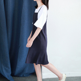 LILI|韩国范儿 CHIC简约文艺 T恤麻料吊带裙假两件 鱼尾型连衣裙