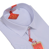 新款好派男式衬衫短袖 细蓝色条纹白底 职业工装商务正装白领衬衣