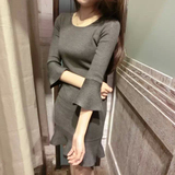 韩国代购2015新款女装鱼尾荷叶边包臀毛衣裙子针织冬季打底连衣裙
