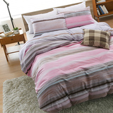 秋冬季纯棉四件套简约条纹床上用品1.8m1.5全棉2.0米床单男士
