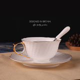 德利荷口浮雕工艺欧式咖啡杯碟套装英式咖啡杯红茶陶瓷创意金边杯