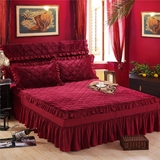 纯色法莱绒四件套床裙式夹棉加厚 床罩床头罩纯棉单件1.5米1.8m床