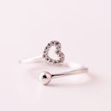 精致爱心心形微镶锆石戒子s925纯银戒指铂金钻石指环个性开口戒指