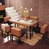藤家具餐厅餐桌椅组合天然海草藤编餐桌东南亚真藤餐桌