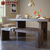 美式复古全实木餐桌乡村简约桌子餐桌椅长桌长凳组合长方形桌