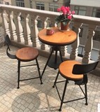 法美式复古铁艺三件套桌椅套 件实木阳台休闲桌椅咖啡店桌椅套件
