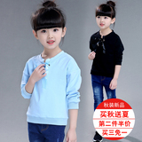 女童长袖T恤2016秋新款韩版中大童纯棉系带上衣5-6-7-8-9岁套头衫