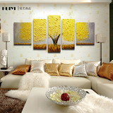 抽象油画手绘装饰画客厅沙发背景墙五联画无框画壁画挂画发财树