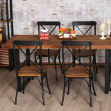 创意家具复古实木餐桌椅组合铁艺休闲靠背椅子美式咖啡厅吧台桌椅
