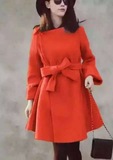 欧州站2015秋冬女式女装时装气质外套加棉羊毛呢连衣裙中长款腰带