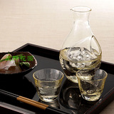 日本制 进口 手工制水晶玻璃 冷酒清酒壶酒杯套装 和风 琥珀色
