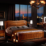 水曲柳实木床1.8米双人床全实木床 1.8 现代中式实木床 1.8米高箱