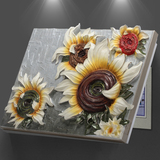 电表箱冷水瓷装饰画横版电箱遮挡壁挂画立体花朵向日葵浮雕60cm40
