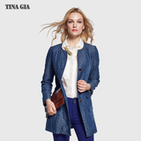 TINA GIA正品2015早秋新品女修身显瘦中长薄款棉服外套棉衣