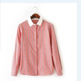 2016春夏装外贸原单正品尾货剪标品牌折扣女装条纹长袖衬衫女衬衣