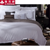 雅芳婷酒店宾馆床上用品白色五件套贡缎全棉纯棉床单式纯色套件